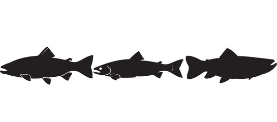 Black silhouette Brook Trout of fish, Animal Icons, Fish Bundle, Sea life, Under the Ocean