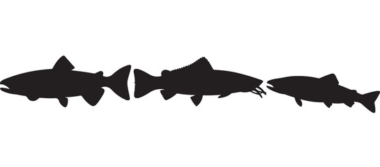 Black silhouette Brook Trout of fish, Animal Icons, Fish Bundle, Sea life, Under the Ocean