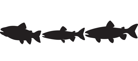 Black silhouette Brook Trout of fish, Animal Icons, Fish Bundle, Sea life, Under the Ocean