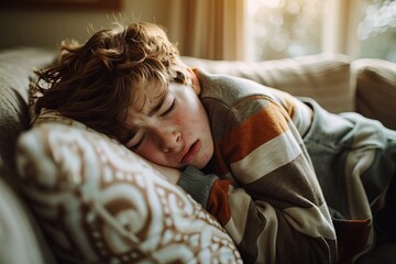 Title: Nauseous Young Man Struggling at Home