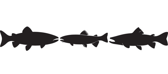 Black silhouette Brook Trout of fish, Animal Icons, Fish Bundle, Sea life, Under the Ocean