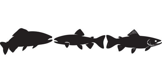 Black silhouette Brook Trout of fish, Animal Icons, Fish Bundle, Sea life, Under the Ocean