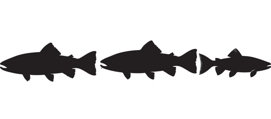 Black silhouette Brook Trout of fish, Animal Icons, Fish Bundle, Sea life, Under the Ocean