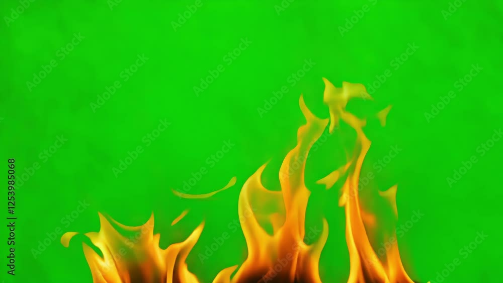 Poster jagged edges of fire creating a chaotic yet mesmerizing pattern amid a serene green backdrop. green 