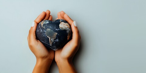 Hands holding heart shaped earth globe showing love for planet