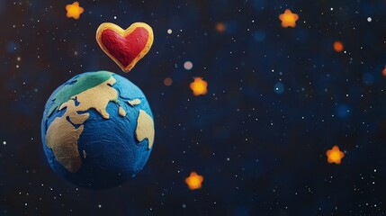 Red heart floating over planet earth celebrating world love day