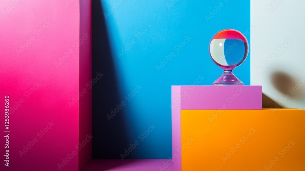 Poster modern abstract composition with colorful blocks and mirror