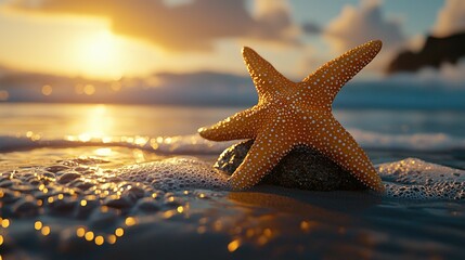 Starfish sunset beach ocean wave relaxation