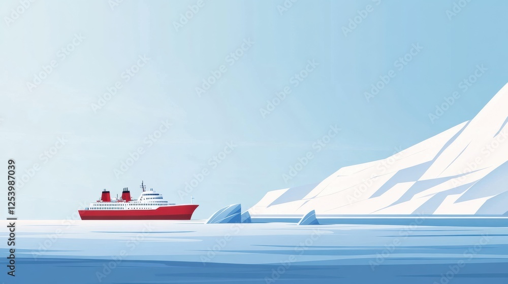 Aufkleber cruise ship navigating icy waters near towering white glaciers during a calm afternoon. generative a
