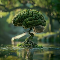 A Brain-Shaped Tree in a Lush Forest