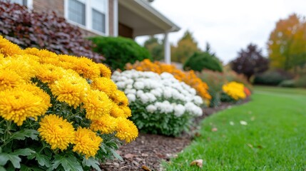 Fall flower bed in front of house