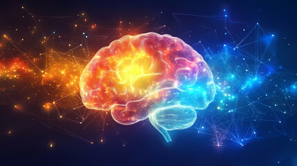 Luminous brain neural network abstract background illustration. Neural Network Consciousness. Illustration