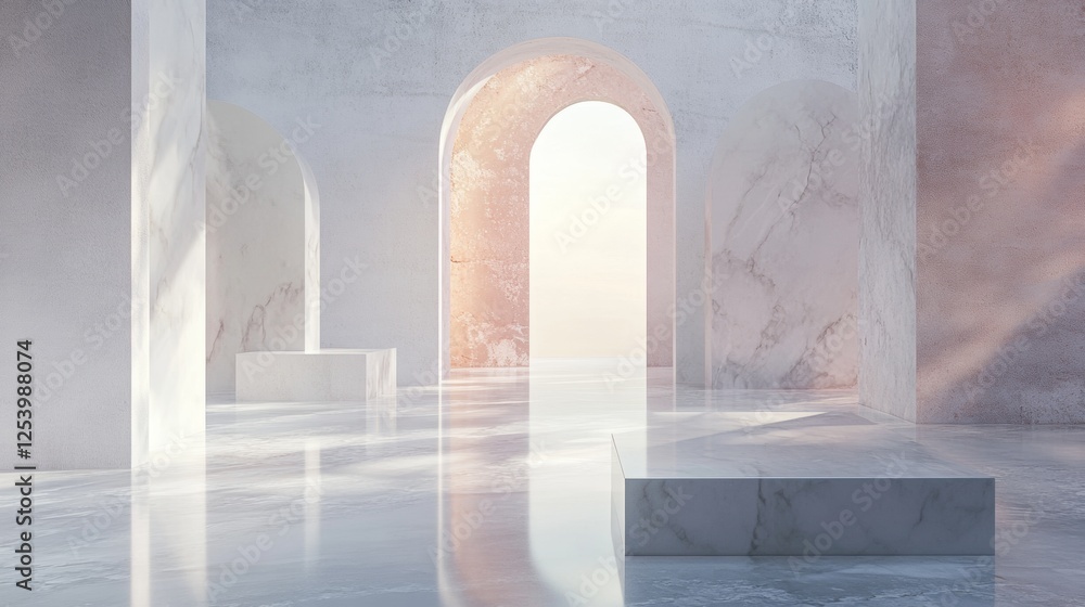 Poster abstract modern archway with glowing light in a minimal space