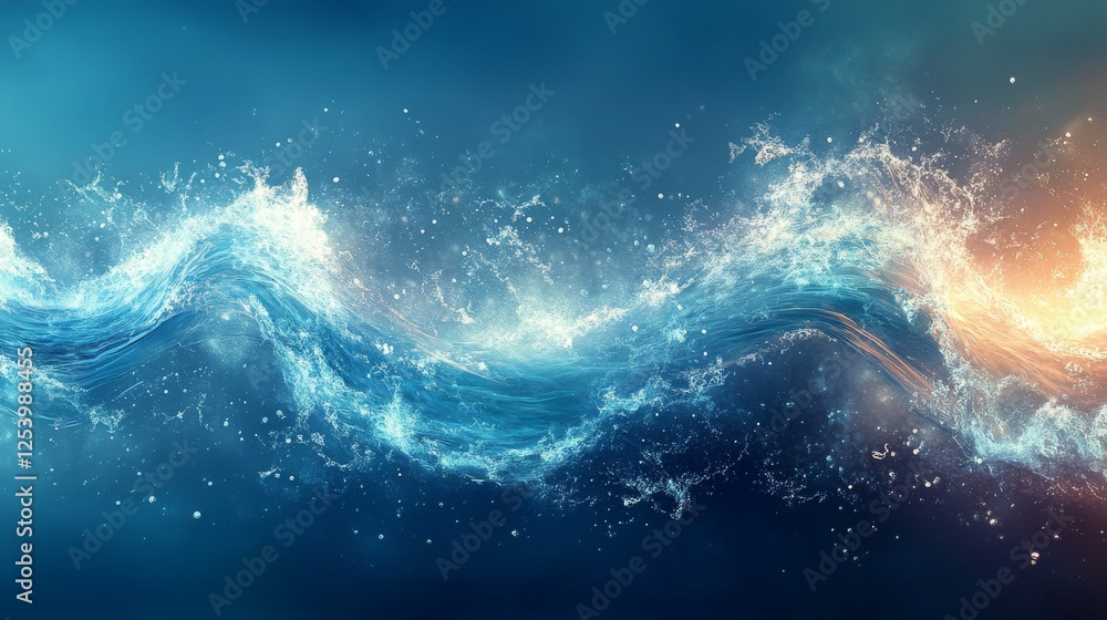 Poster artistic rendering of a blue wave with light and splashes