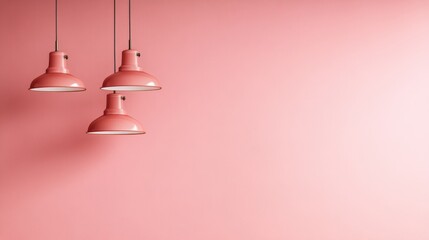 Pink pendant lights against a pastel wall in a modern setting