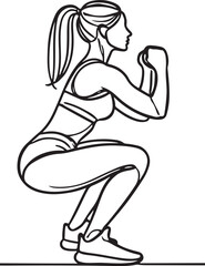 Fitness Line Drawing. Woman Doing Squats in Vector Art