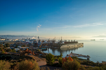 Fototapeta premium Shipyard and industrial harbor in Elefsina, Greece
