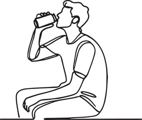 Minimalist Soda Can Drinking Man – Line Art Vector