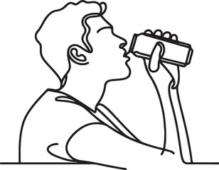Minimalist Soda Can Drinking Man – Line Art Vector