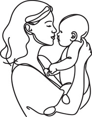 Elegant Line Drawing of Mom Lifting Baby – Vector Art