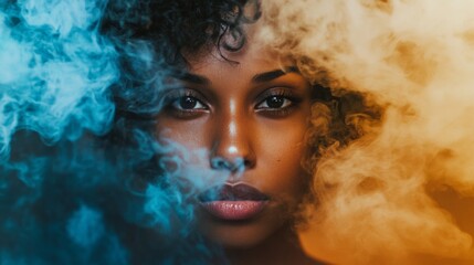 Fototapeta premium Artistic portrait of a woman surrounded by colorful smoke