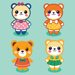 Teddy Bear Cartoon Set vector illustration
