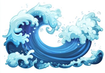 Ocean wave curl, crashing, foam, white background, design