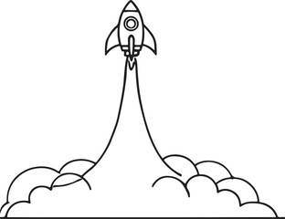 Line Art of Rocket Launch in Space Vector