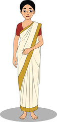 A south indian woman wearing traditional dress front pose cartoon character design