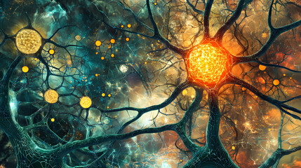 Anxiety disorders disease concept. a vibrant neural network illuminated in a human brain, showcasing cognitive activity. Neural Network Consciousness. Illustration