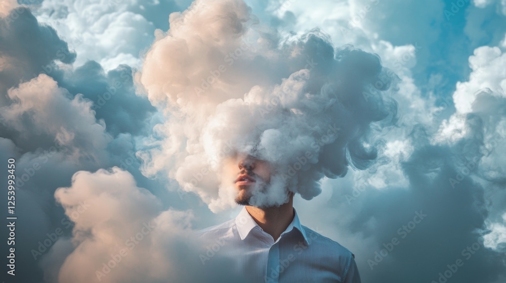 Canvas Prints Surreal portrait of a man with clouds obscuring his head