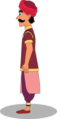A indian village sipahi side pose cartoon character design
