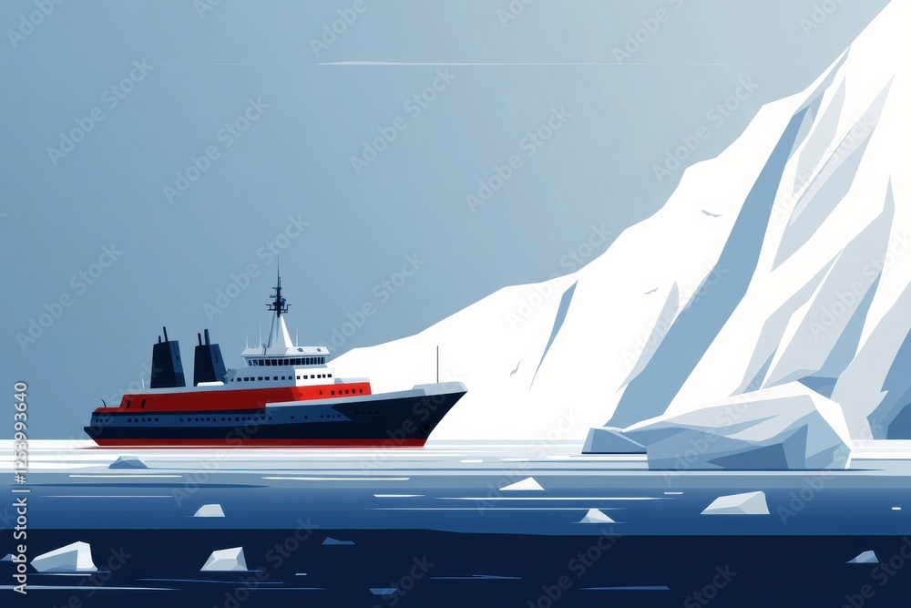 Aufkleber Large ship navigating icy waters near towering glacier in a serene and cold environment. Generative AI