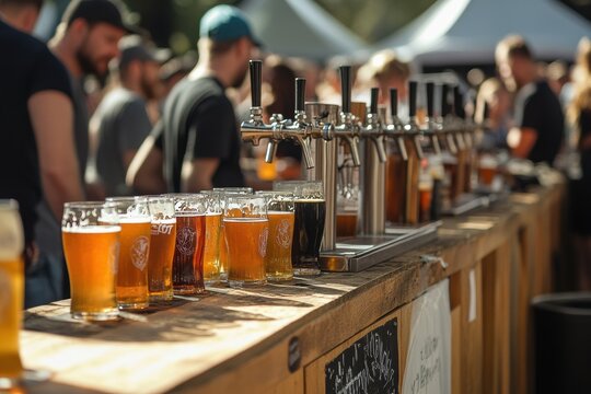 Craft beer festival showcasing diverse breweries and vibrant crowds enjoying tastings and engaging with vendors in a lively atmosphere