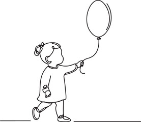 Toddler with Balloon Line Drawing for Kids Art Vector