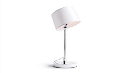 Modern white desk lamp, adjustable arm, minimalist design, bright light, white background