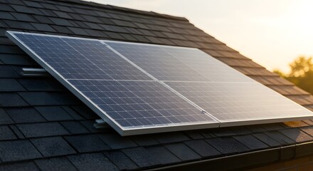 solar panel fitted on the house roof, Sustainable Energy, Clean energy at home, banner type