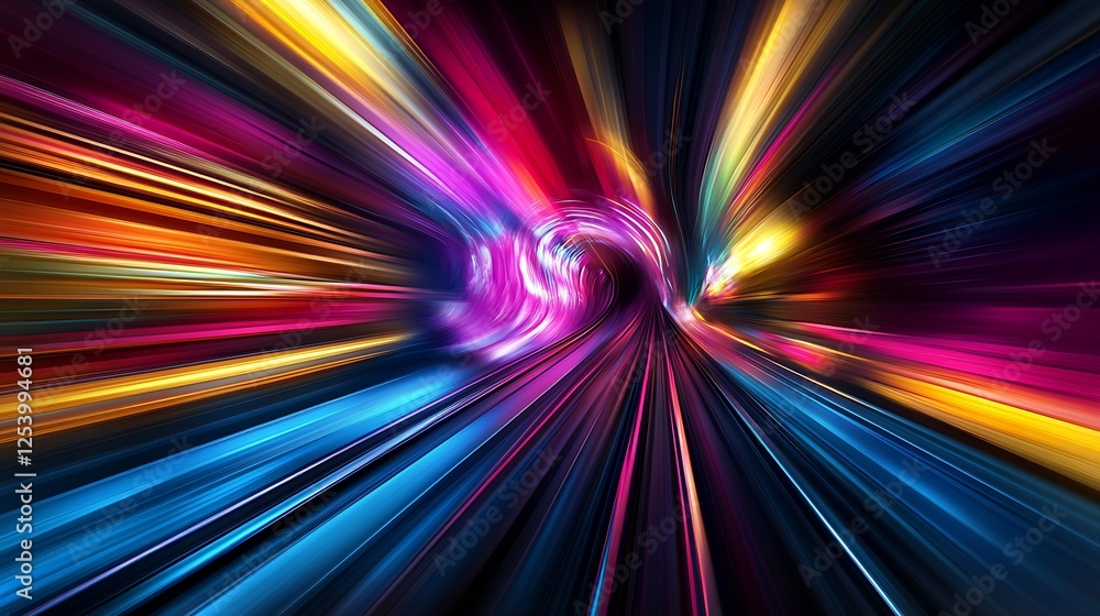 Poster Vibrant Colorful Light Trails Creating a Dynamic Abstract Digital Background : Generative AI