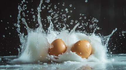 Splashing eggs in a dramatic high-speed liquid shot