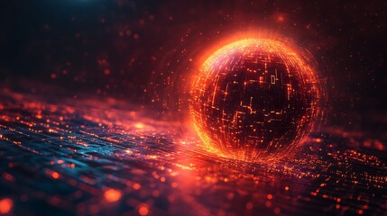 Obraz premium A global technology concept featuring a glowing sphere with digital light flows