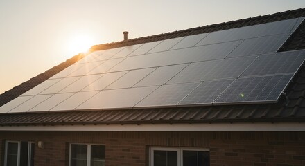 Fototapeta premium solar panel fitted on the house roof, Sustainable Energy, Clean energy at home, banner type