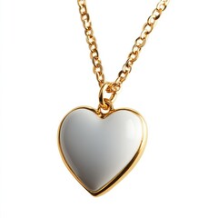 Elegant Golden Heart Pendant Necklace Isolated on White Background, Perfect for Expressing Love and Affection