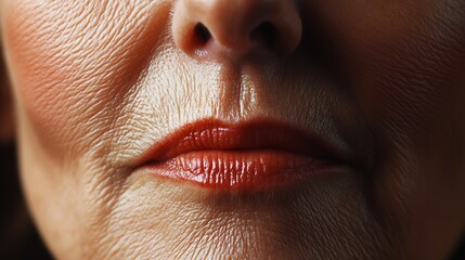 Obraz premium Artistic close up of an older woman highlighting her textured skin and distinctive facial features with bold lips : Generative AI