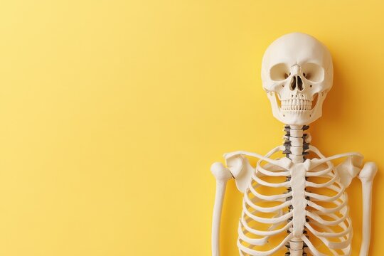 Detailed Skeleton Representation on Bright Yellow Canvas - Ideal for Educational and Orthopedic Illustrations