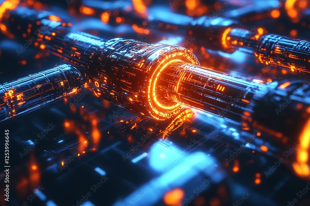 Poster futuristic digital landscape featuring glowing technology with intricate design and vibrant colors :