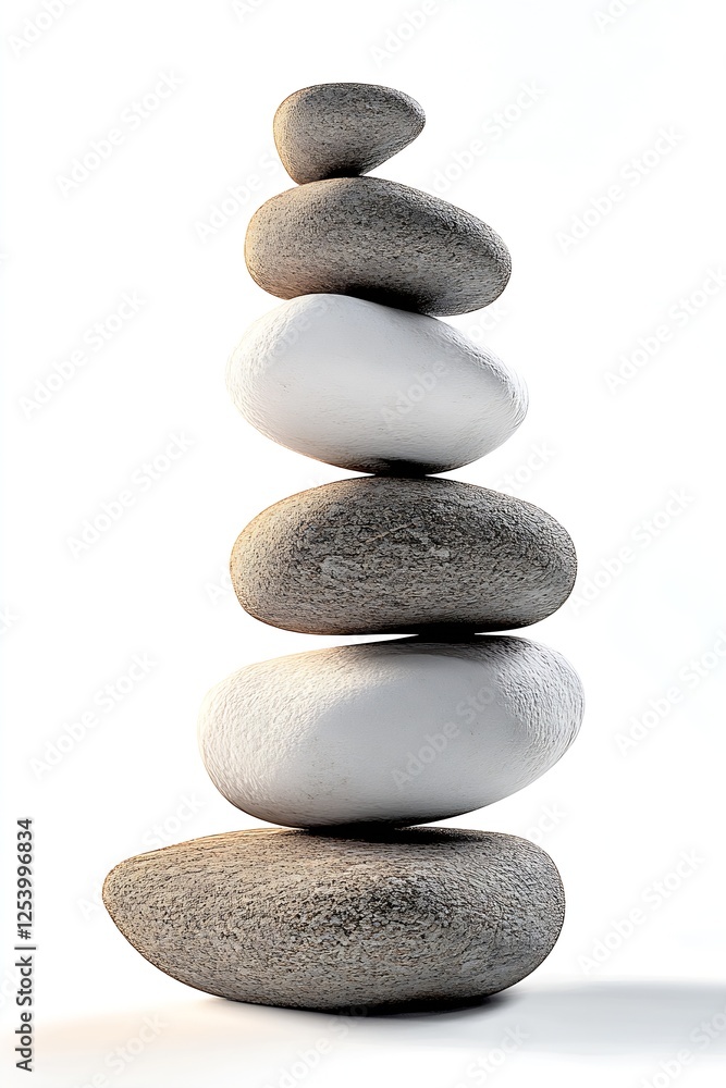 Poster Stacked pebbles showcasing balance and calm in a minimalist stone arrangement : Generative AI