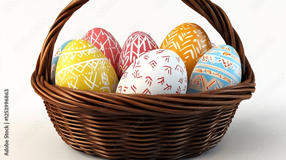 Poster colorfully decorated easter eggs resting in a basket creating a vibrant festive atmosphere for sprin