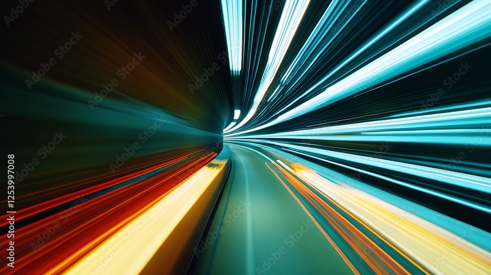 Aufkleber Dynamic and Vibrant Light Trails Representing Speed and Movement in a Modern Urban Environment : Generative AI