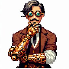Fototapeta premium Steampunk Thinker in Pixels