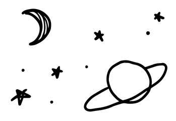 moon planet and stars doodle vector © Luka